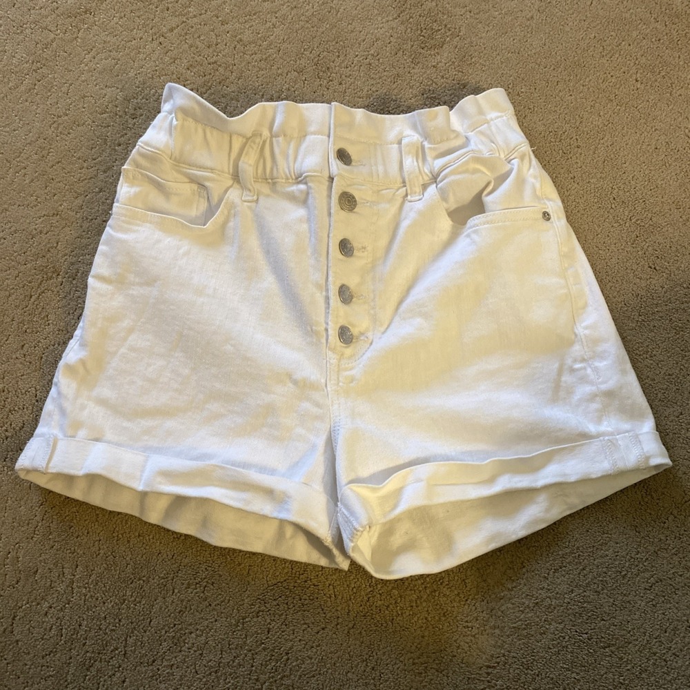 EXPRESS WOMEN'S WHITE STRETCH‎ SHORTIE SUPER HIGH RISE SHORTS BUTTON FLY SIZE M